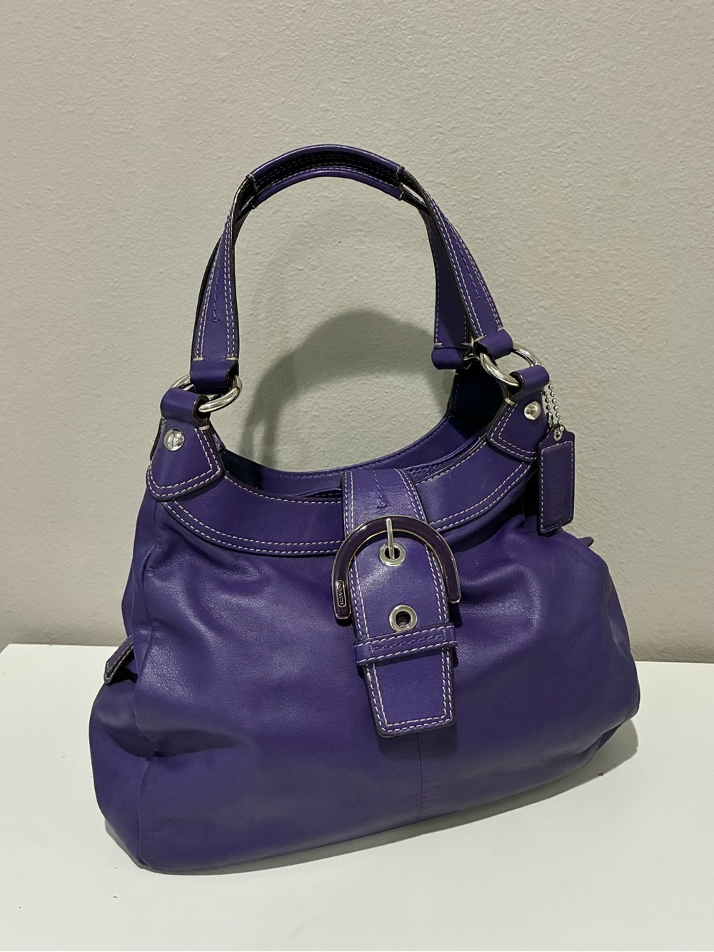COACH Purple Leather Shoulder Bag with Buckle Detail and 3 sections